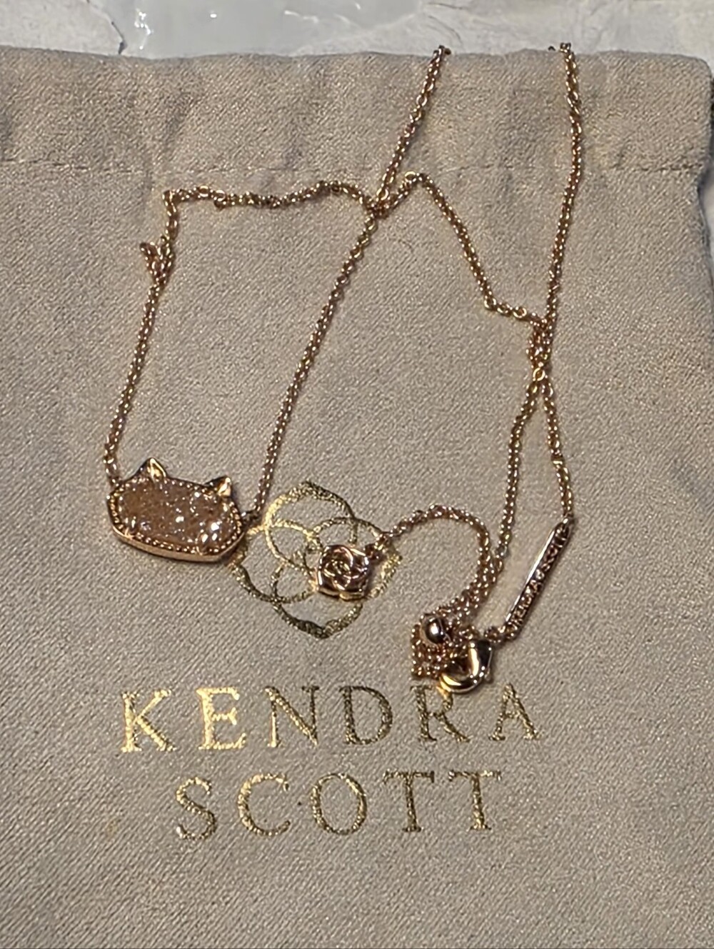 Kendra Scott Rose Gold Cat Elisa Pendant Necklace with Sand Sparkle Drusy New - Picture 5 of 6